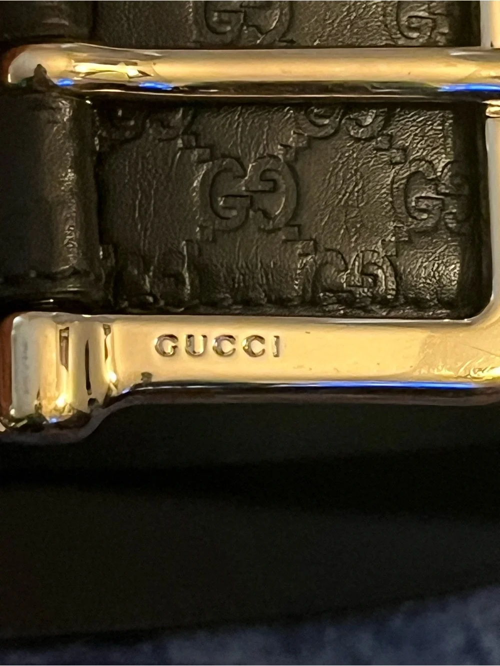 Gucci Black Embossed GG Leather Belt with Gold Buckle